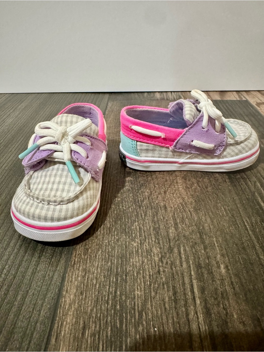 Sperry Intrepid Crib Gingham Boat Shoes Girls Toddler Size 2M Pink Purple - Picture 6 of 15
